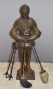 Cast metal figural knight in armour companion set holder, H68cm