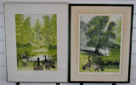 Sally Hunkin pair of signed limited edition (25/30 and 22/30) prints Summerlake and Summerlake II,