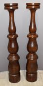 A pair of turned mahogany jardinière stands or torcheres, diameter 24, H150cm