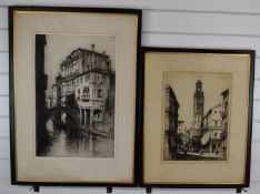Andrew Afleck (1874-1935) two signed etchings, one Venice the other Continental bell tower, larger