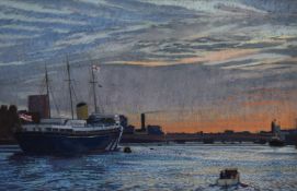 William Henry Innes (1905-1999) pastel maritime landscape Nature Lights Up The Pool, the Royal Yacht