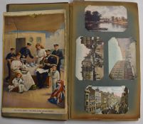 Approximately 204 postcards in an Edwardian album including London, Chester, Birmingham,