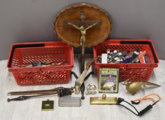 Collector's spoons, slingshot, inlaid tray etc