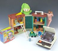 A collection of vintage toys comprising Doraemon GB-04, 1970s Glo Worm night light, CGL Amidar,