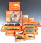 Sixteen mainly Tri-ang Hornby 00 gauge model railway locomotives, coaches, wagons and accessories