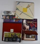 A small collection of GB stamp year books. presentation packs, definitives etc and a Turks &