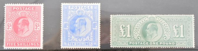 Mounted mint KEVII high values 5s, 10s (two light vertical creases) and £1. High catalogue value
