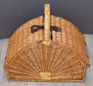 A fabric lined wicker picnic basket, and contents, W53 x D30 x H45