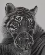 Gary Hodges (b1954) signed limited edition print, Bengal Tigress and Cub (447/850), 40 x 31cm