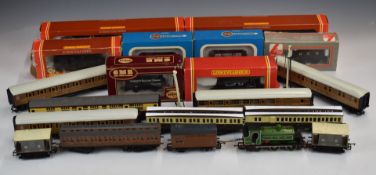 Twenty-two Hornby, Airfix and similar 00 gauge model railway locomotives, coaches, wagons and