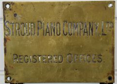 'Stroud Piano Company Ltd Registered Offices' Gloucestershire interest brass sign, 15 x 20.5cm