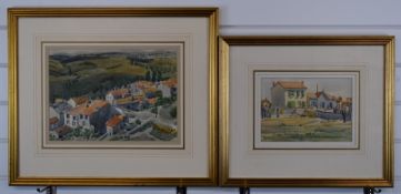 Irene Bache (1901-1999) two watercolour continental landscapes, both titled verso, one 'Boats off