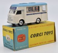 Corgi Toys diecast model Smiths 'Karrier Bantam' Mobile Butchers Shop with cream body, blue roof,