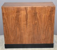 Contemporary walnut plinth with ebonised stepped base, W98 x D33 x H88cm