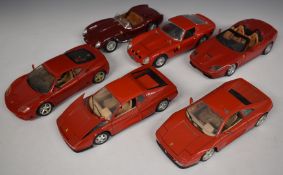 Six Burago and similar 1:18 scale diecast model Ferraris comprising 1958 250 Testa Rossa, 550