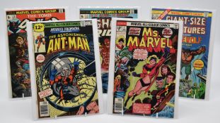Five Marvel bronze age comics comprising Marvel Premier #47 1st Scott Lang as Ant-Man, Ms. Marvel #1