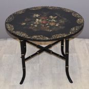 19thC royalcore Jennens and Betteridge style circular low table with faux bamboo ebonised support,