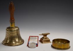 Victorian silver horticultural medal in case, novelty miniature bronze blacksmith's anvil, 1916