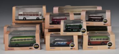 Fifteen Oxford Omnibus mainly 1:76 scale diecast model buses and coaches, all in original display