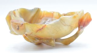 Chinese 19thC agate brush washer carved in the form of a lotus leaf, 10 x 8cm