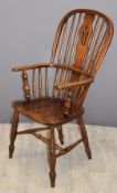 19thC elm seated Windsor armchair