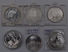 Six various silver coins to include 2012 Britannia, Austrian 100 Schillings, Seychelles 25 Rupees