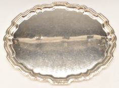 Elizabeth II hallmarked silver oval tray with shaped edge, Birmingham 1976, maker Barker Ellis