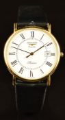 Longines Presence gold plated gentleman's wristwatch with date aperture, black hour and minutes
