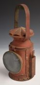 Railway or similar tricolour handlamp, with clips to both side for mounting, height 33cm