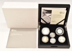 Royal Mint 2014 UK silver proof piedfort coin set, in case with outer box and certificate