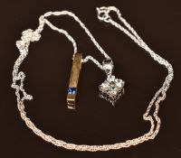 Two 9k gold pendants, one set with sapphire the other with Ceylon sapphire, 2.6g