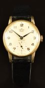 Smiths De Luxe 9ct gold gentleman's wristwatch with inset subsidiary seconds dial, blued hands,