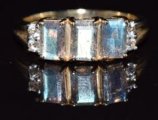 A 9k gold ring set with labradorite and white topaz, 3.8g, size M