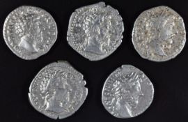 Roman Imperial coinage The Antonines AD138-193 Marcus Aurelius five silver Denarius various