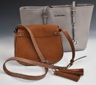 A vintage Polo Ralph Lauren tan leather handbag and a Michael Kors grey tote bag