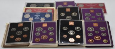 Eleven various Royal Mint UK coin sets to include 1970, 1971, 1978 pre decimal examples, crowns etc