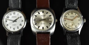 Three gentleman's stainless steel wristwatches comprising Oriosa automatic, Oriosa manual winding