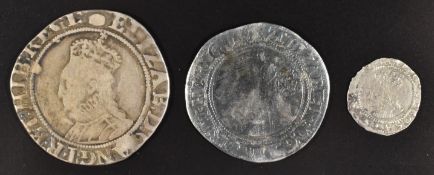 Three Elizabeth I hammered silver coins comprising a penny issue 2, 1560-61 (GF), a sixpence issue 3