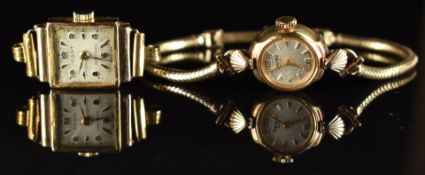 Two ladies wristwatches Cort 18ct and Vertex 9ct on 9ct gold bracelet.