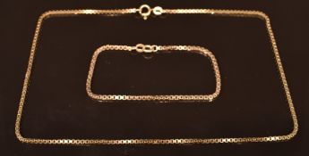 A 9ct gold necklace and bracelet made up of rectangular box links, 11.3g