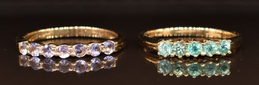 Two 9ct gold rings, one set with apatite and the other tanzanites, 3.4g, size M