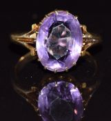 Edwardian ring set with an oval cut amethyst, in vintage box, 3.6g, size K