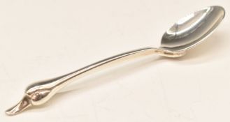 Sarah Jones hallmarked silver novelty coffee spoon with duck head handle, London 1991, length 9cm,