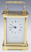 Tiffany and Co brass carriage clock with quartz movement, H13cm