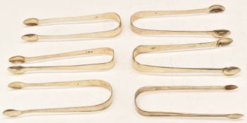 Six various pairs of Georgian hallmarked silver sugar tongs including a bright cut pair, length of