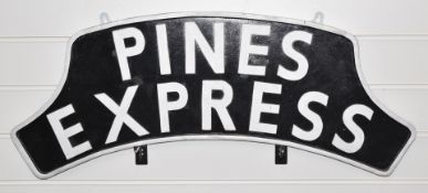 Pines Express, steam locomotive or similar replica headboard, painted MDF, width 82.5cm