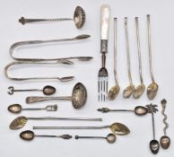 Hallmarked silver and white metal cutlery including Georgian and Victorian sifter spoons, two