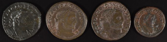Roman Imperial coinage The Tetrachy AD285-308 Licinius I four bronze coins, one Genius standing