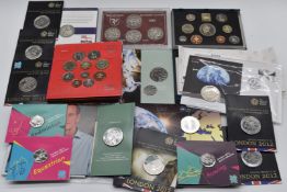 Various Royal Mint coin sets, London Olympic crowns in presentation pack etc