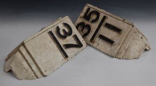 Two GWR railway mileposts for 37 miles and 35 miles II, originally would have been in the Reading